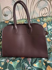 Brown Leather Handheld Lage Tote Bag With Grab Handles