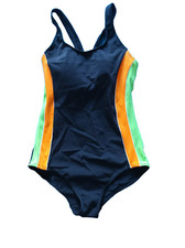 BHS UK 10 Black Mix Colourblock Padded Built-In Bra Racerback Swimsuit