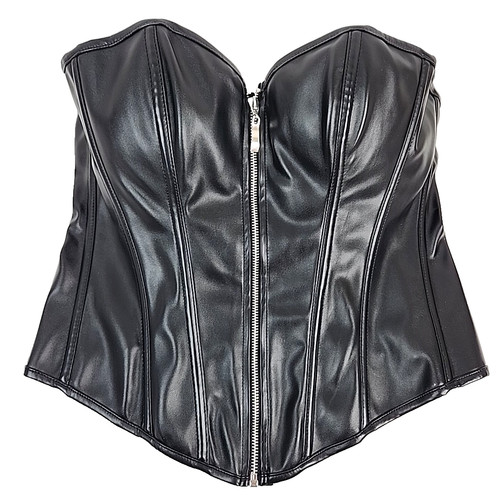 Faux leather lace bustier - leather,