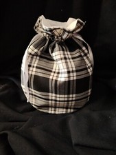 Black & White Tartan Plaid Drawstring Bag Burns Night Fancy Dress Scottish 