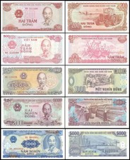Set of 5 Vietnam Uncirculated Banknotes 200 500 1000 2000 5000 Dong UNC  UK Post