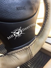 FOR VAUXHALL CORSA C 00-06 BEIGE LEATHER STEERING WHEEL COVER BLACK DOUBLE STCH