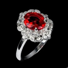 Silver Ring Red Topaz Genuine