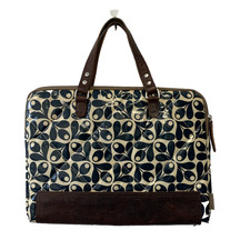 Orla Kiely for Apple Laptop Bag Navy/Cream Patterned with Brown Leather Trim