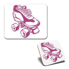 1 Mouse Mat & 1 Square Coaster Roller Skates Boots Retro 80's Disco #56112