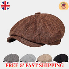 Men’s Herringbone Flat Cap Newsboy Baker Boy Gatsby Peaky Blinders Vintage Hat