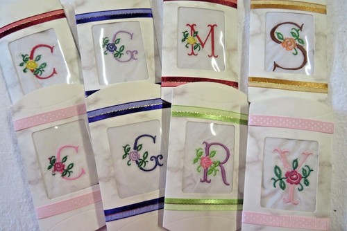 Ladies hankies initial flower - ladies,