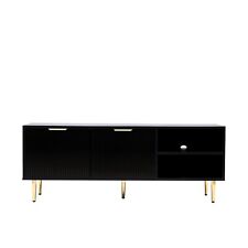 TV Stand Cabinet Fluted Ribbed Gloss Doors Gold Legs, 55" 65" TV's - 130cm