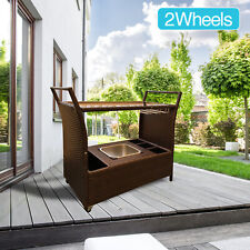 ?Rattan Trolley Bar Garden Terrace Pool Party Deliver Food & Drinks w 2 Wheels