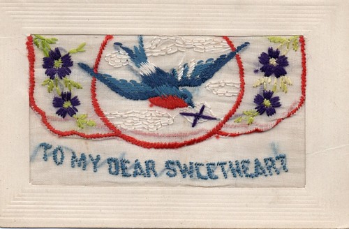 Ww1 patriotic embroidered silk - embroidered,