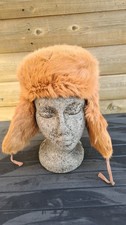 FAB VINTAGE AMBER COLOUR RABBIT REAL FUR RUSSIAN HAT USHANKA TRAPPER SOVIET ERA