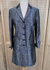 Caroline Charles Vintage  90s Long Line Oriental Blue Ornate Jacket UK10  R7