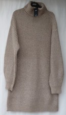 LADIES MARKS AND SPENCER CAPPUCCINO POLO NECK RIBBED KNITTED JUMPER DRESS SIZE M