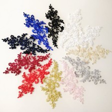 Pair Embroidered Corded Floral Lace Applique Motif Patch Wedding Bridal Craft