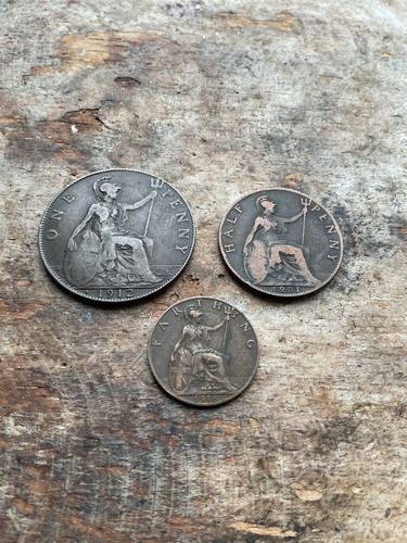 Old 1901 british pennies - old,