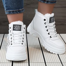 Women's PU Winter Snow Boots Plush Lined High-Top Non-Slip Warm Shoes Lace-Up