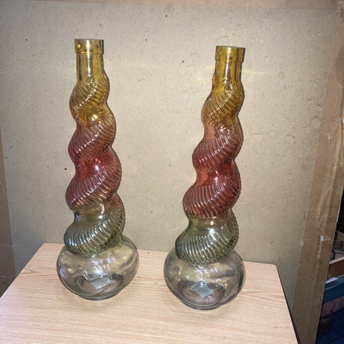Pair coloured twisted glass - pair,