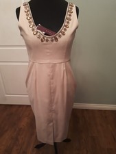 Debut Women's Fitted  Linen Dress  14  Beads/stones Decorative Neck Front & Back