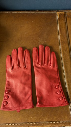 Ladies red leather gloves - red,