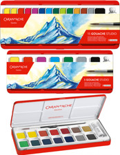 Caran d'Ache Gouache Studio Set Gouche Cake Paint Brush Metal Tin Artist Set