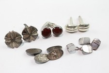 Sterling Silver Cufflinks Antique Stone Set Vintage x 5 (55g)