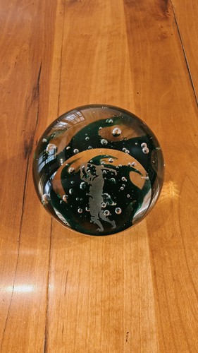 Glass golf paperweight etched - glass,