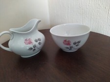 Vintage Royal Doulton 'Pillar Rose' Milk Jug or Creamer and Sugar Bowl, T.C.1011