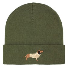 Dachshund Sausage Dog Embroidered Soft Knit Khaki Beanie Hat