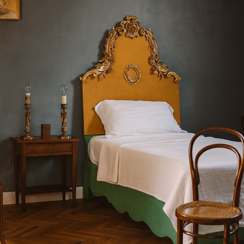 Antique headboard wood fabric - wood,