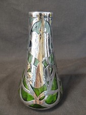 VERY RARE Loetz Glass TITANIA VASE W HEAVY SILVER OVERLAY 6.5"