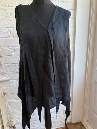 Black linen asymmetric tunic - black,