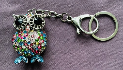 Owl keyring colourful crystals