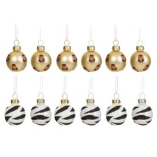 Sass & Belle Leopard Zebra Mini Bauble Hanging Decoration Set Christmas Tree x12