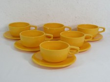 Retro Ornamin Germany Set of Six Orange Melamine Plastic Tea Cups and Saucers