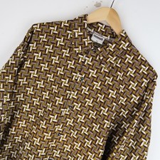Vintage 70's Shirt Patterned Dagger Collar Disco Permaflott SZ L (V844)