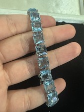 Vintage Swarovski Square Cut Blue Crystal Tennis Bracelet 9cm