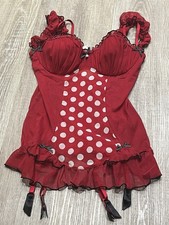 Ann Summers Roulette Red Suspender Cami Sz 10-12 Retro Vintage Rare