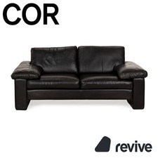 Cor Conseta Leather Two Seater Black Sofa Couch
