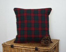 TARTAN CUSHION COVERS HANDMADE LINDSAY 16 INCH GREEN RED SCOTTISH HIGHLAND #