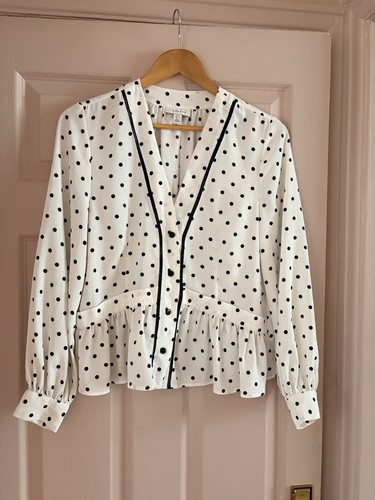 White black polka dot - black, peplum