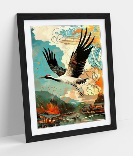 Japanese crane flying over - flying,