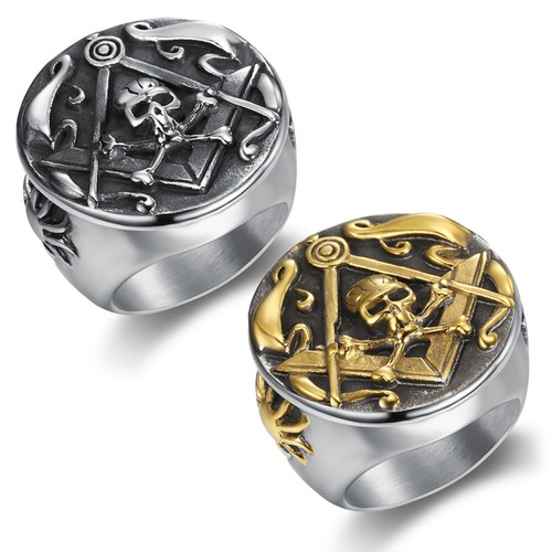 Retro masonic skull ring - masonic,