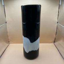 Black and White Art Glass Cylinder Vase 30cm Tall