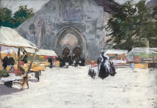 Breton Market Pastel Drawing