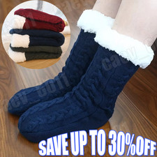 Womens Slipper Socks Non Slip Knitted Fluffy Thick Soft Warm Sherpa with Grips
