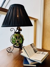 Vintage Cornish Green Glass Ball Fishing Buoy Wrought Iron Table Lamp