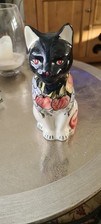 LARGE VINTAGE CERAMIC CAT FIGURINE, WITH FRUIT DECORATION