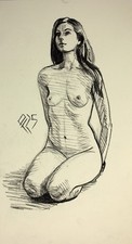 Original Female Charcoal on paper life Drawing nude Girl woman artwork realism