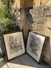 Pair Of Antique Hand Coloured Etchings Robert Furber Engraved By H Fletcher 1730