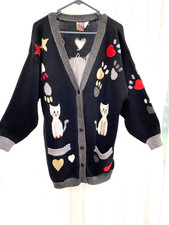 Birds Of Paradise Graphic Cat Lovers Jumper  Size UK 12 / 14 Oversize . 50% wool